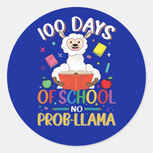Llama 100 Days School Classic Round Sticker (Vorderseite)