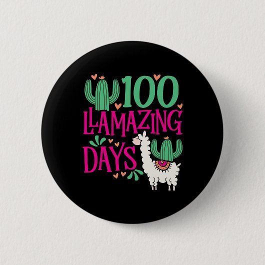 Llama 100 Llamazing Days of School - Niedliche Mäd Button (Vorderseite)