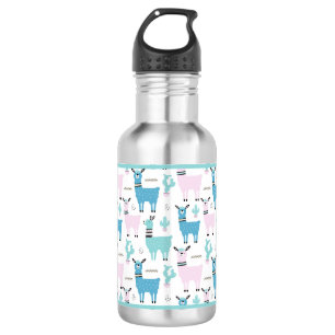 Llama Alapaca Animal Blue Pink Animals Edelstahlflasche