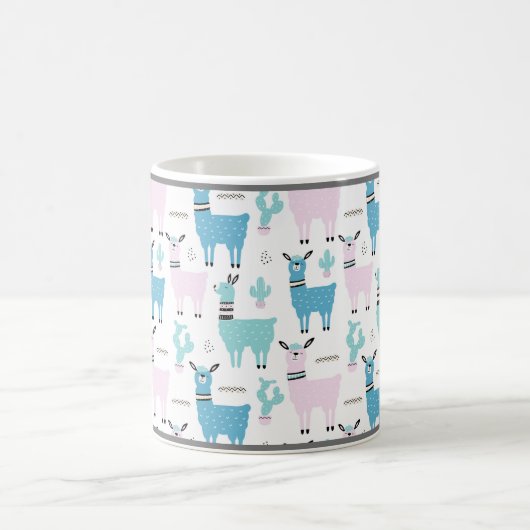 Llama Alapaca Animal Blue Pink Animals Grau Trim Kaffeetasse (Mittel)