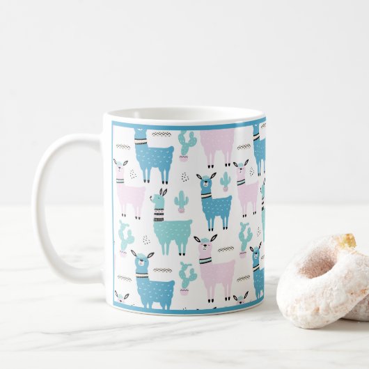 Llama Alapaca Animal Blue Pink Animals Kaffeetasse (Mit Donut)