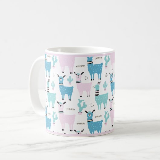 Llama Alapaca Animal Blue Pink Animals Pink Trial Kaffeetasse (Vorderseite Links)