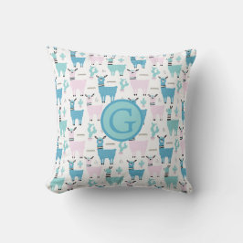 Llama Alapaca Animal Monogram Blue Pink Animals Kissen