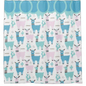 Llama Alapaca Muster Blau Pink Niedliche Tiere Duschvorhang (Vorderseite)