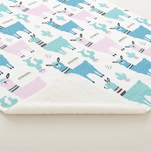 Llama Alapaca Muster Blau Pink Niedliche Tiere Sherpadecke (3/4)