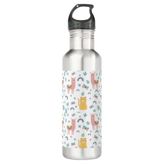 Llama Alapaca Niedlicher Tiere Boho Design Edelstahlflasche (Vorderseite)
