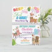 Llama Alpaca Drive Through Birthday Party Parade Einladung (Stehend Vorderseite)