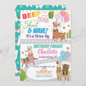 Llama Alpaca Drive Through Birthday Party Parade Einladung (Vorne/Hinten)