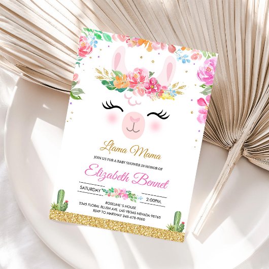 Llama Alpaca Fiesta Cactus Baby Shower Einladung