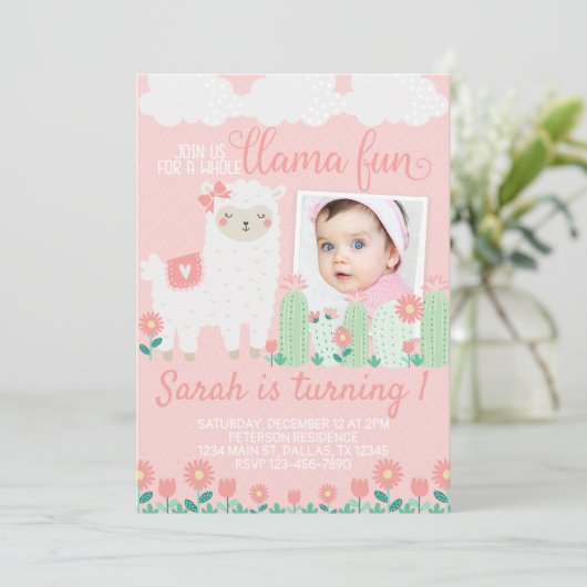 Llama Alpaca Geburtstagsparty Einladung (Stehend Vorderseite)