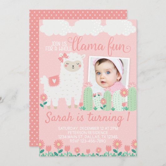 Llama Alpaca Geburtstagsparty Einladung (Vorne/Hinten)