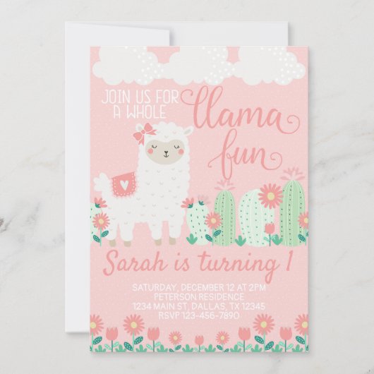 Llama Alpaca Geburtstagsparty Einladung (Vorderseite)