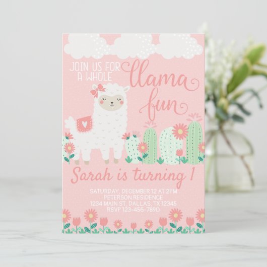 Llama Alpaca Geburtstagsparty Einladung (Stehend Vorderseite)