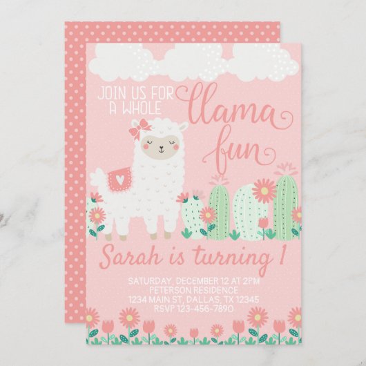 Llama Alpaca Geburtstagsparty Einladung (Vorne/Hinten)