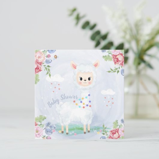 Llama/Alpaca Kinderdusche Einladung (Stehend Vorderseite)