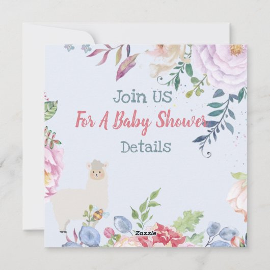 Llama/Alpaca Kinderdusche Einladung (Rückseite)