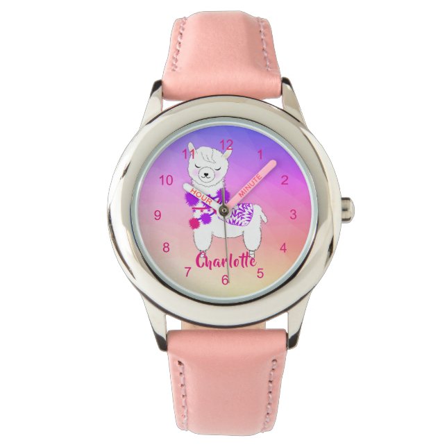 Llama Alpaca Niedliche Girls Personalisiert Armbanduhr (Vorderseite)