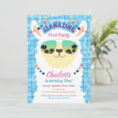 Llama Alpaca Pool Party Kindergeburtstag Einladung (Stehend Vorderseite)