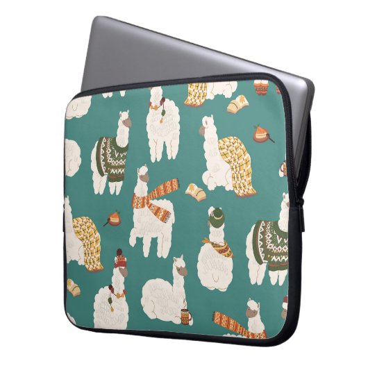 Llama Alpaca Sweater Nahtloses Muster. Laptopschutzhülle (Vorderseite Links)