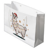 Llama Alpaca With Santa Hat And Christmas Light Große Geschenktüte (Vorderseite Schrägansicht)