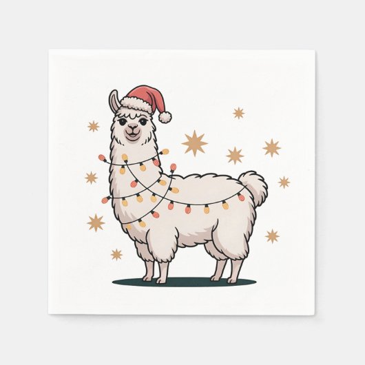 Llama Alpaca With Santa Hat And Christmas Light Serviette (Vorderseite)
