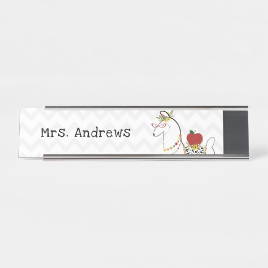 Llama Apfellehrer Zickzack Floral Schreibtischnamensplakette (Vorderseite )