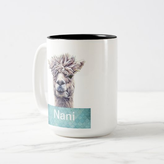 Llama Art Personalisierter Name Farbe Zweifarbige Tasse (Vorderseite Links)