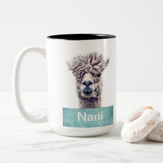 Llama Art Personalisierter Name Farbe Zweifarbige Tasse (Mit Donut)
