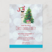 Llama auf Silver Bokeh & Icy Blue Weihnachts-Party Postkarte (Vorderseite)