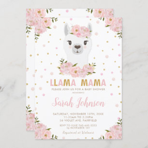 Llama Baby Dusche Blush Floral Einladung