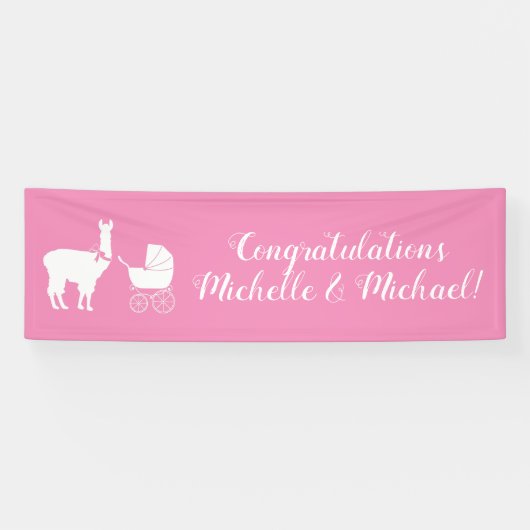 Llama Baby Dusche Niedlich Pink Girl Banner (Horizontal)