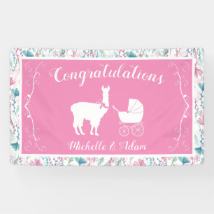 Llama Baby Dusche Niedlich Pink Girl Banner