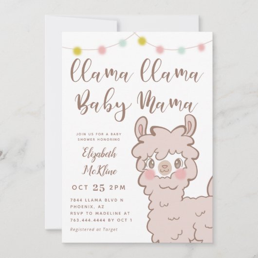 Llama Baby Mama Gender Neutral Dusche Einladung (Vorderseite)