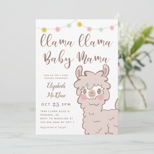 Llama Baby Mama Gender Neutral Dusche Einladung (Stehend Vorderseite)