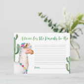 Llama Baby Shower Advice für Eltern Begleitkarte (Stehend Vorderseite)