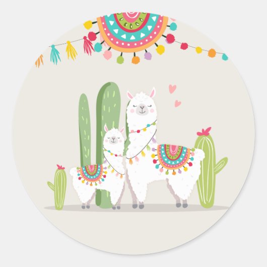 Llama Baby Shower Alpaca Fiesta Mexican Cactus Runder Aufkleber (Vorderseite)