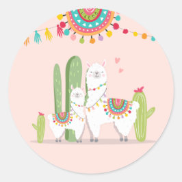 Llama Baby Shower Alpaca Fiesta Mexican Cactus Runder Aufkleber