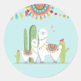 Llama Baby Shower Alpaca Fiesta Mexican Cactus Runder Aufkleber