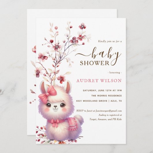 Llama Baby Shower Einladung (Vorne/Hinten)