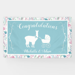 Llama Baby Shower Niedlich Blue Boy Banner