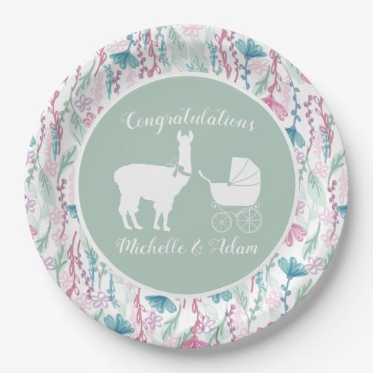 Llama Baby Shower Pappteller (Vorderseite)