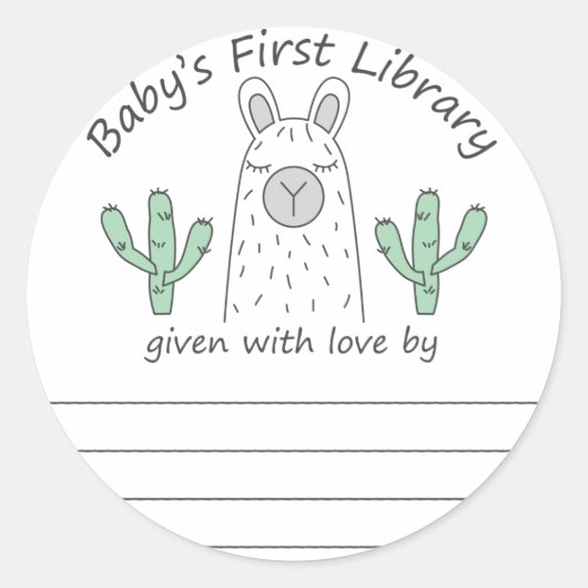 Llama Baby's erste Bibliothek Buchzeichen Rundaufk Runder Aufkleber (Vorderseite)