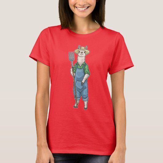 Llama Bauer Heugabel Farm T-Shirt (Vorderseite)