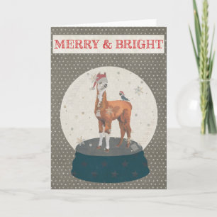 LLAMA & BIRD SNOWGLOBE MERRY & BRIGHT Card Feiertagskarte