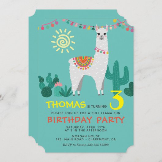Llama Birthday Boy Einladung (Vorne/Hinten)