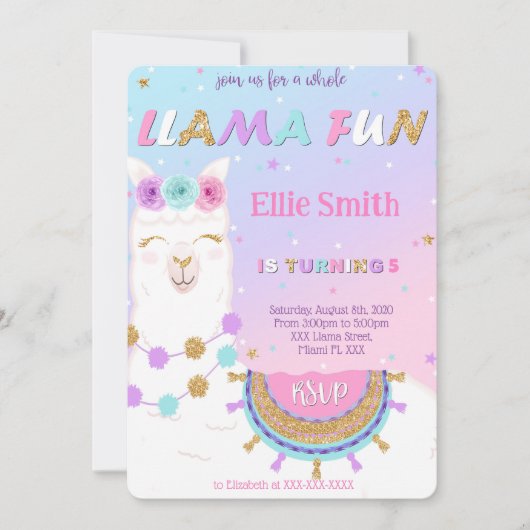 Llama Birthday Einladung (Vorderseite)
