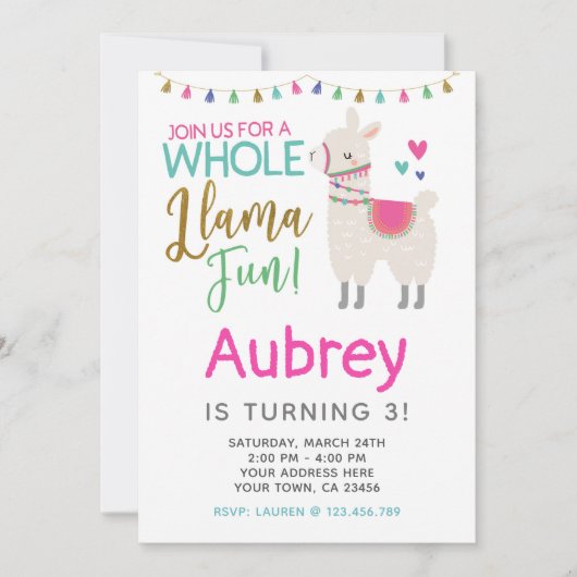 Llama Birthday Einladung - Anpassen (Vorderseite)