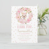 Llama Birthday Einladung Blush Floral Girl (Stehend Vorderseite)