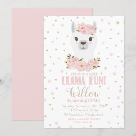 Llama Birthday Einladung Blush Floral Girl