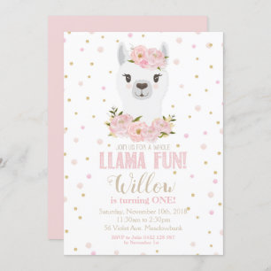 Llama Birthday Einladung Blush Floral Girl